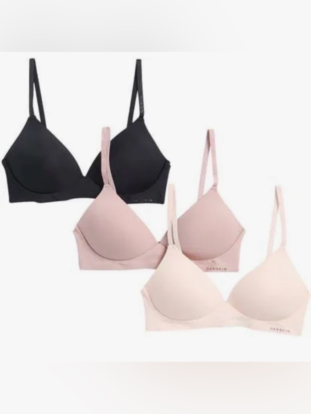 Danskin Wireless T-Shirt Bra Trio - Black, Blush & Nude